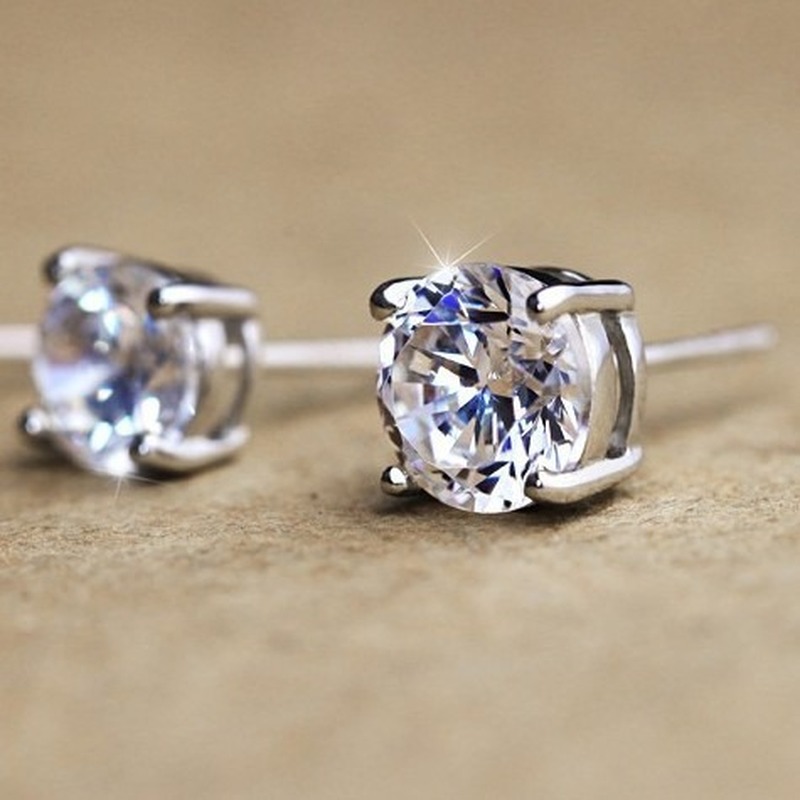 Bông Tai Pt950 Platinum Kim Cương Giả 2 Karat Đơn Giản Thanh Lịch Cổ Điển