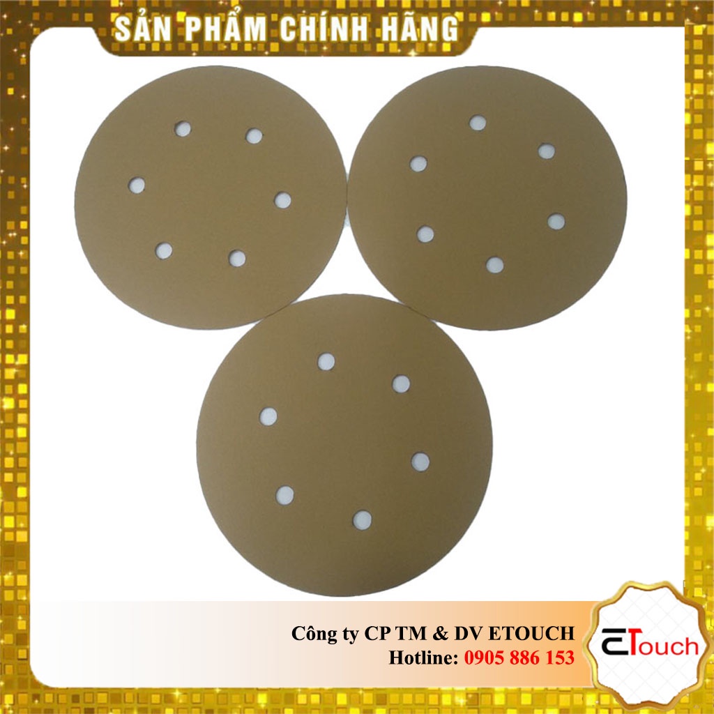 Giấy nhám tròn PACO 150mm , 6 lỗ, 15 lỗ màu vàng - Nhám Gold C750 chuyên chà xe hơi - hiệu PACO Hàn Quốc