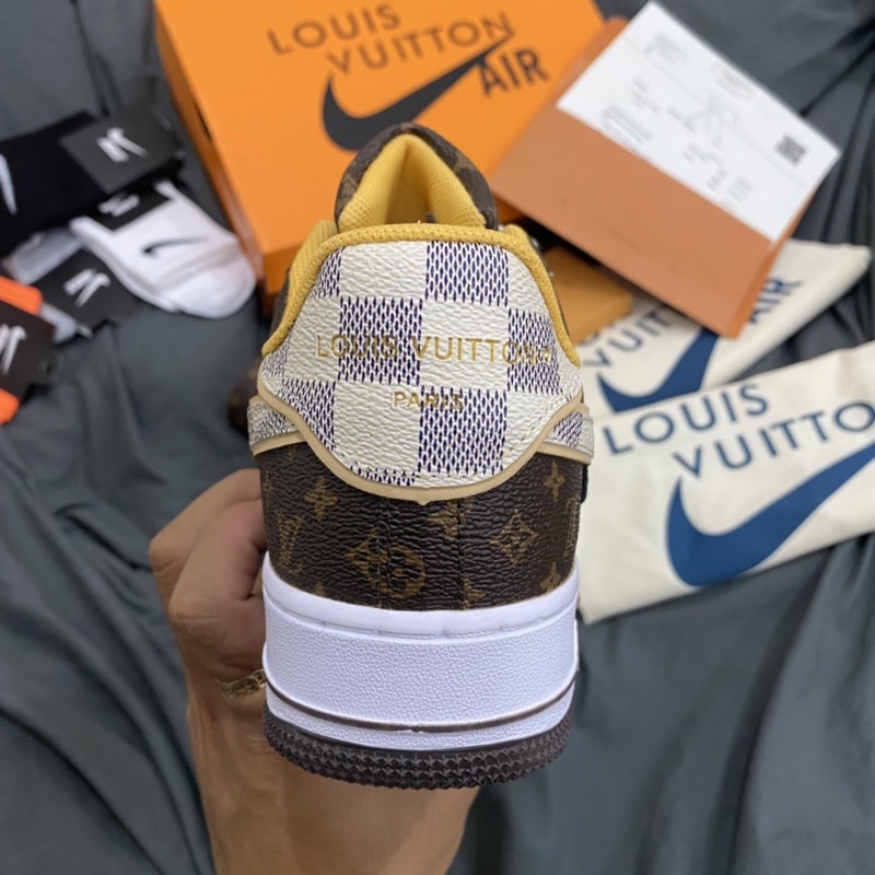 GIÀY AF1 LV BROWN NÂU TRẮNG DA THẬT