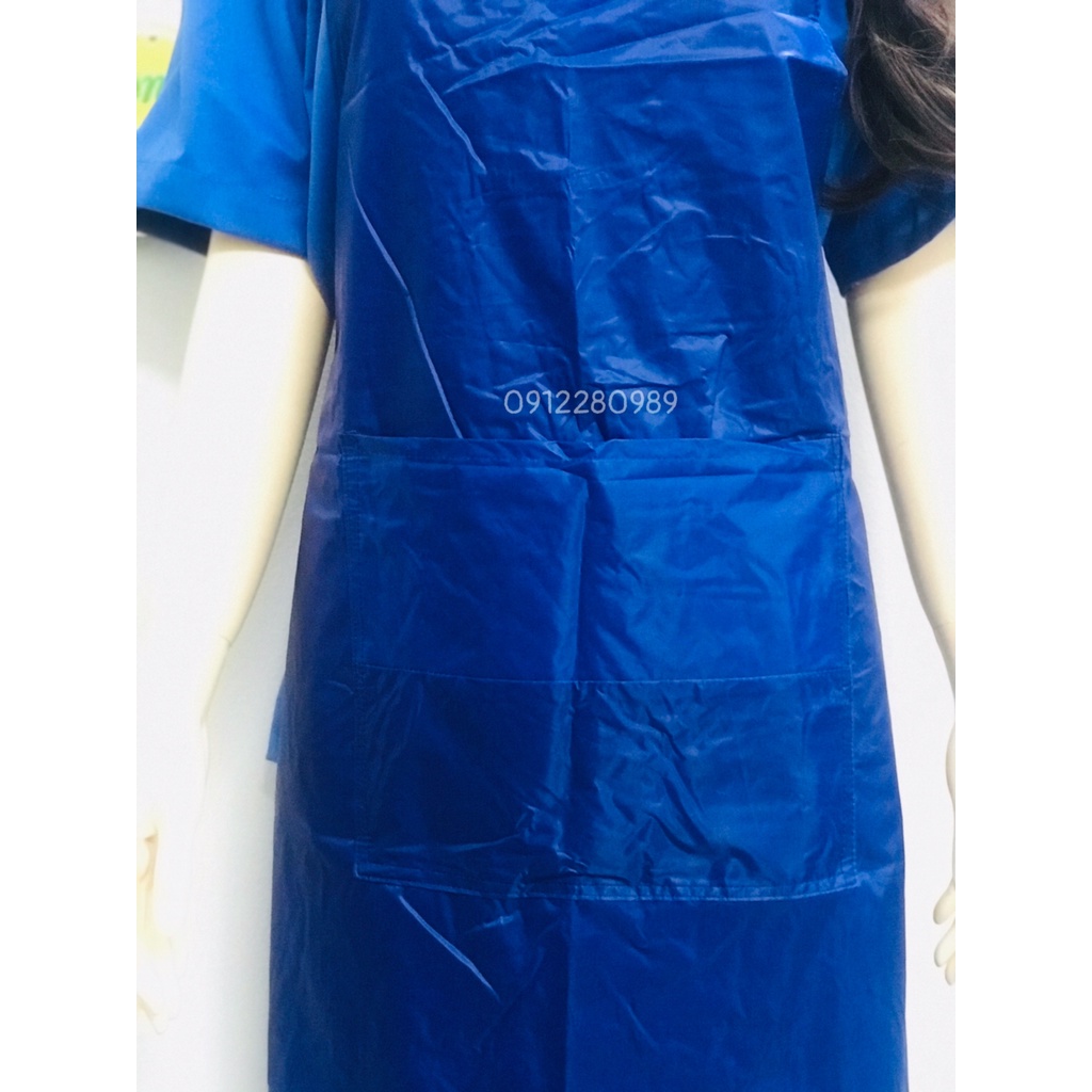 Tạp dề yếm chống thấm nước màu xanh dương dài 1m2 có túi, Tạp dề thủy sản _ Hình chụp thật