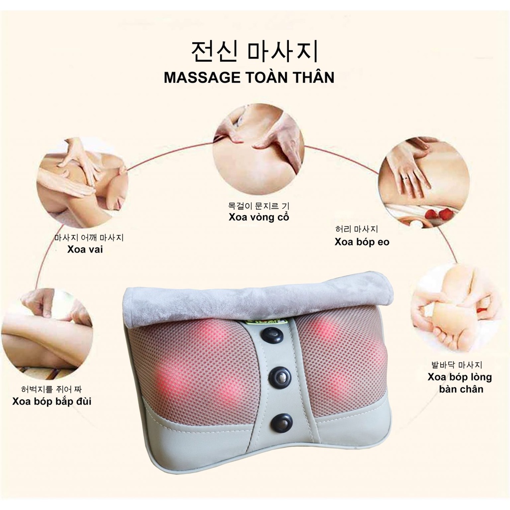 [CHÍNH HÃNG-BH 5 NĂM] Gối Massage 𝗔𝗬𝗢𝗦𝗨𝗡 Hàn Quốc 6 bi