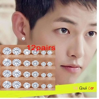 [HCM]SET 12 ĐÔI BÔNG TAI NAM ĐÍNH ĐÁ TRẮNG SÁNG CHÓI LÓA 12BTZIRCON81