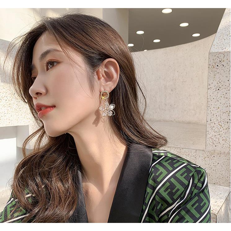 925 silver crystal hollow flower earrings petal earrings A0002
