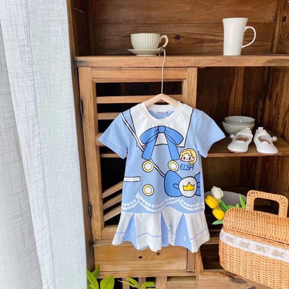 Đầm Thun Tay Ngắn In Họa Tiết Hoạt Hình Đáng Yêu Thời Trang Hè 2022 Cho Bé Gái