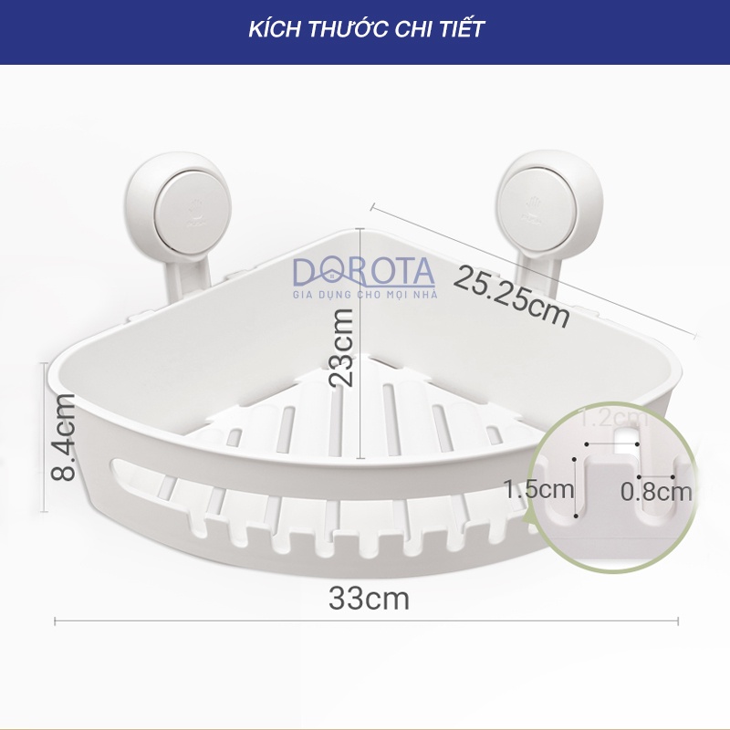 Kệ góc dán tường cao cấp DOROTA công nghệ hút chân không dễ di chuyển tháo rời vệ sinh đựng đồ nhà tắm decor AW557