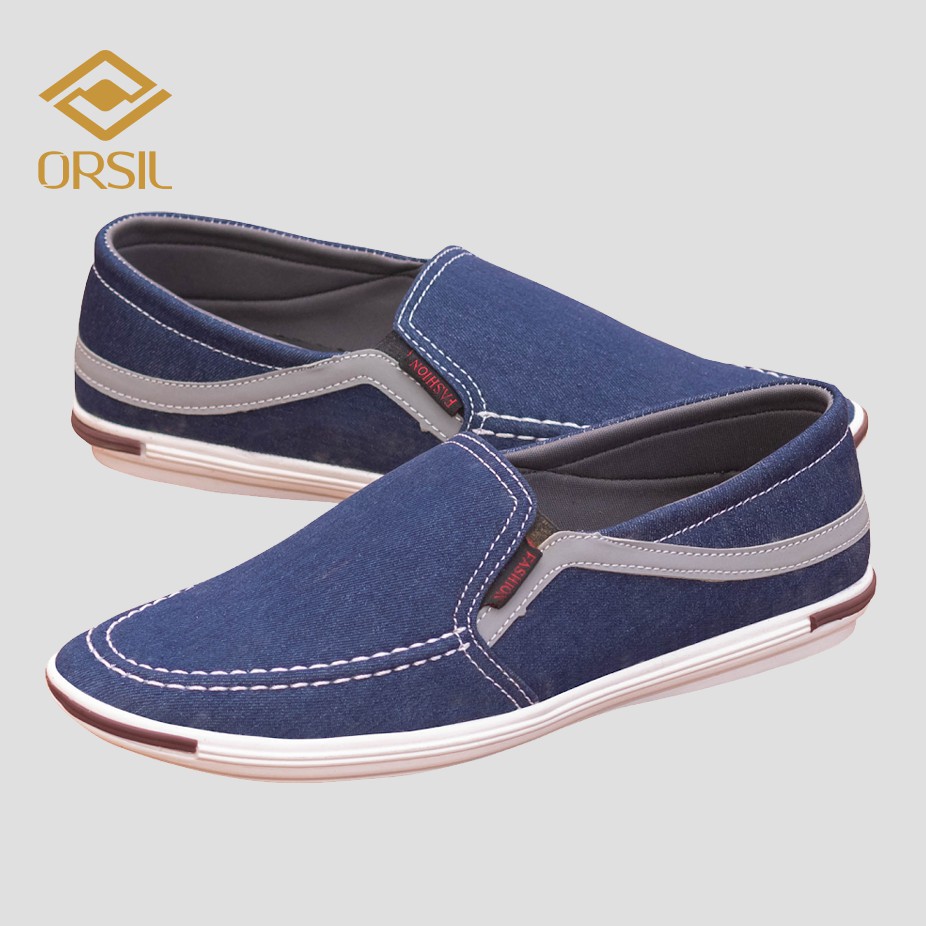 unisex freeship Giày lười nam vải jean ORSIL màu xanh cá tính - L13