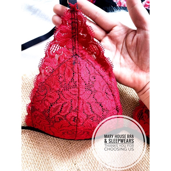 Set Bralette Ren Mút Ngực Quần Đùi Xanh Hoa Mary House Bra & Sleepwears