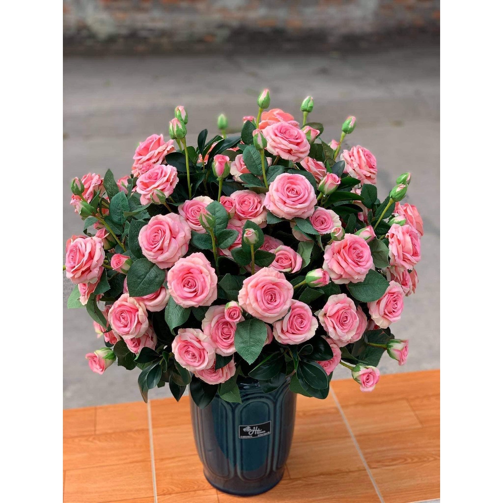 Hoa hồng giả_Cành hồng Pháp 7 bông nhiều màu giống thật, cành cao 75cm bông lụa mềm mịn, phù hợp trang trí mọi k gian
