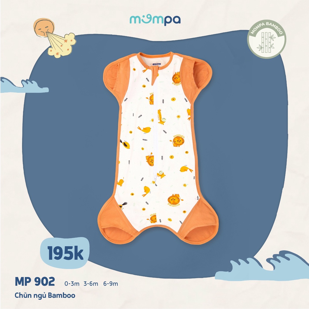 Nhộng chũn hở tay chân Mompa 0-9 tháng sợi tre hở tay chân khóa 2 chiều dễ mặc thay bỉm co giãn mùa hè thoáng mát 902