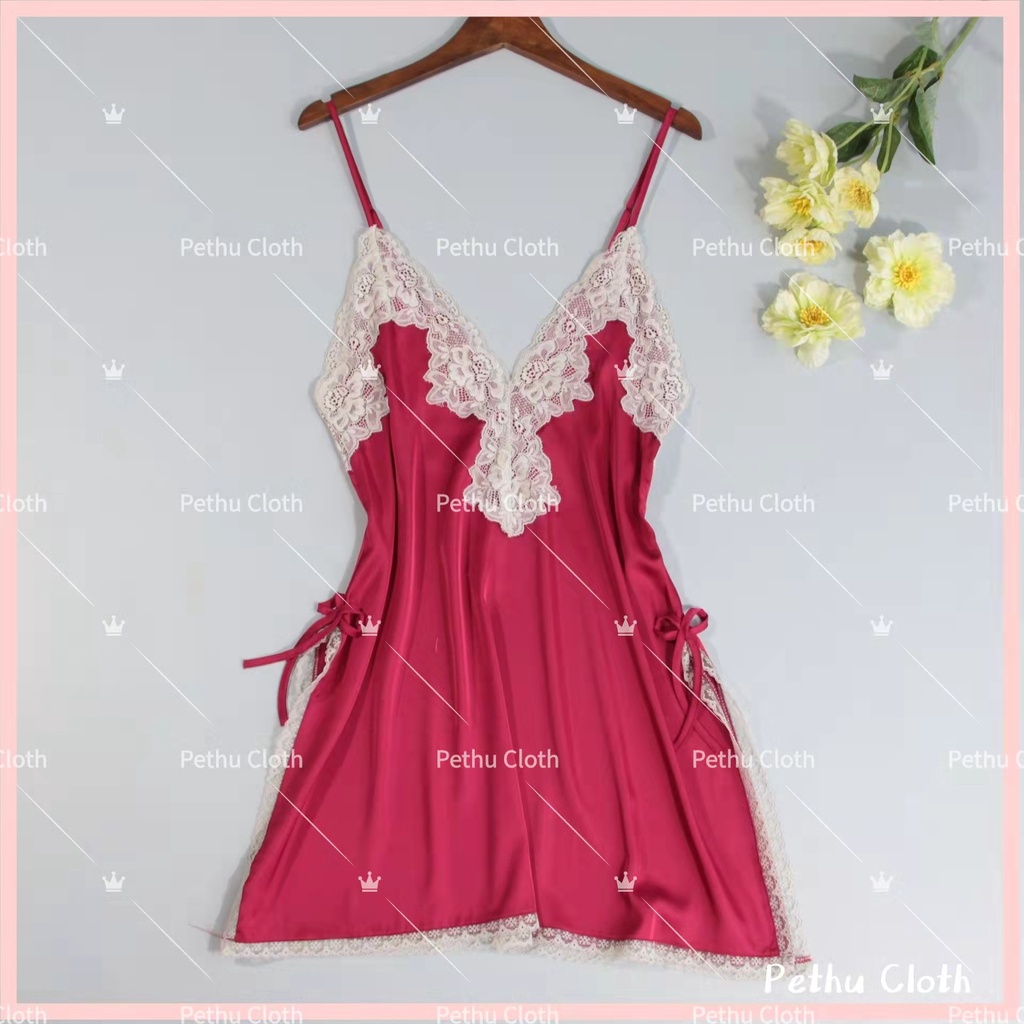 （Cho 65-80kg)Đồ Ngủ Sexyhai dây phối ren chất lụa phi hai dây chất mịn quyến rũ mặc nhà bigsize 40-65kg--022
