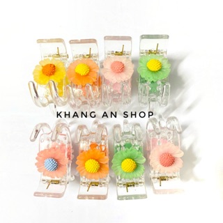 Kẹp tóc càng cua 3 răng trong suốt hoa cúc màu xinh xinh