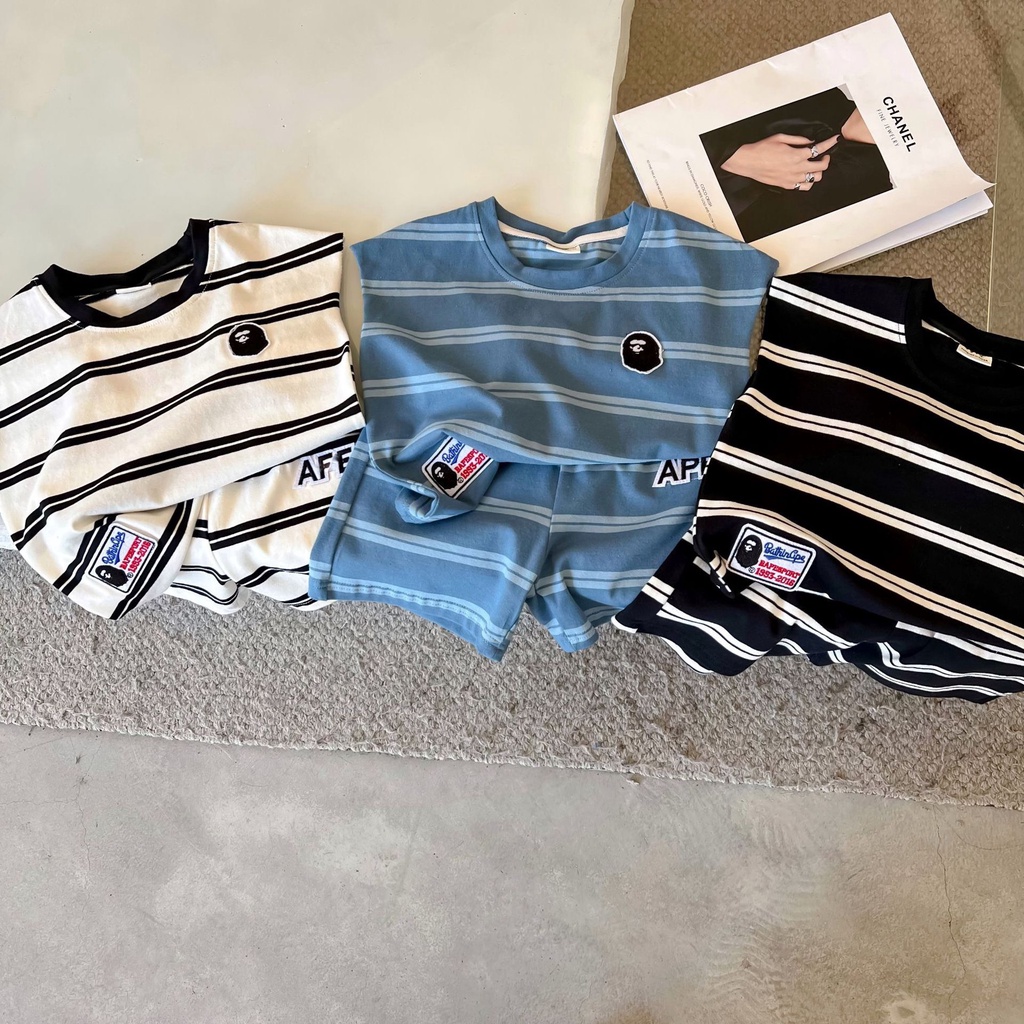 YE BỘ COTTON KẺ 3 MÀU NGẮN TAY CHO NỮ