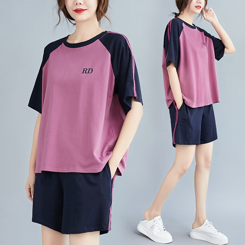 The big code woman installs 200jin summer air suit installs the female fat MM rest color short sleeved T-shirt short tra
