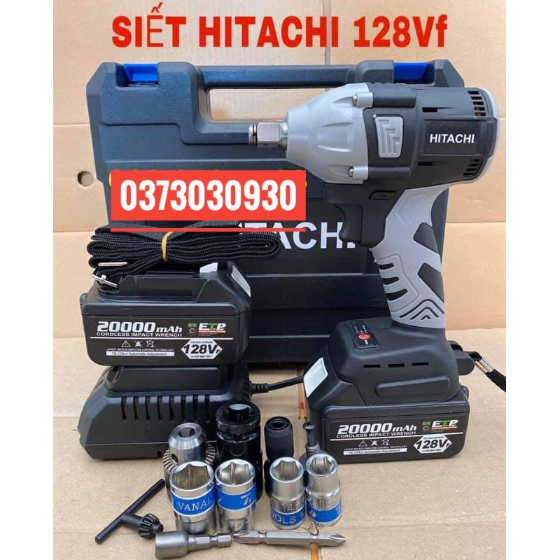 [SIÊU RẺ] MÁY SIẾT BULONG HITACHI 128V KHÔNG CHỔI THAN-TẶNG BỘ PHỤ KIỆN-2 PIN 10 CELL