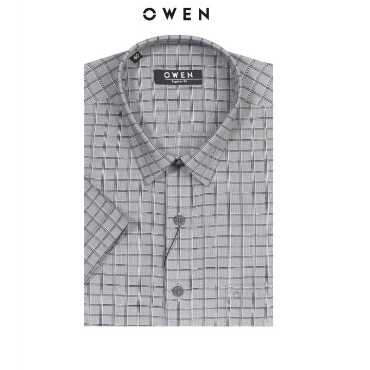 OWEN - Áo sơ mi ngắn tay Owen Regular fit chất sợi tre kẻ ca rô xám 22539 | BigBuy360 - bigbuy360.vn