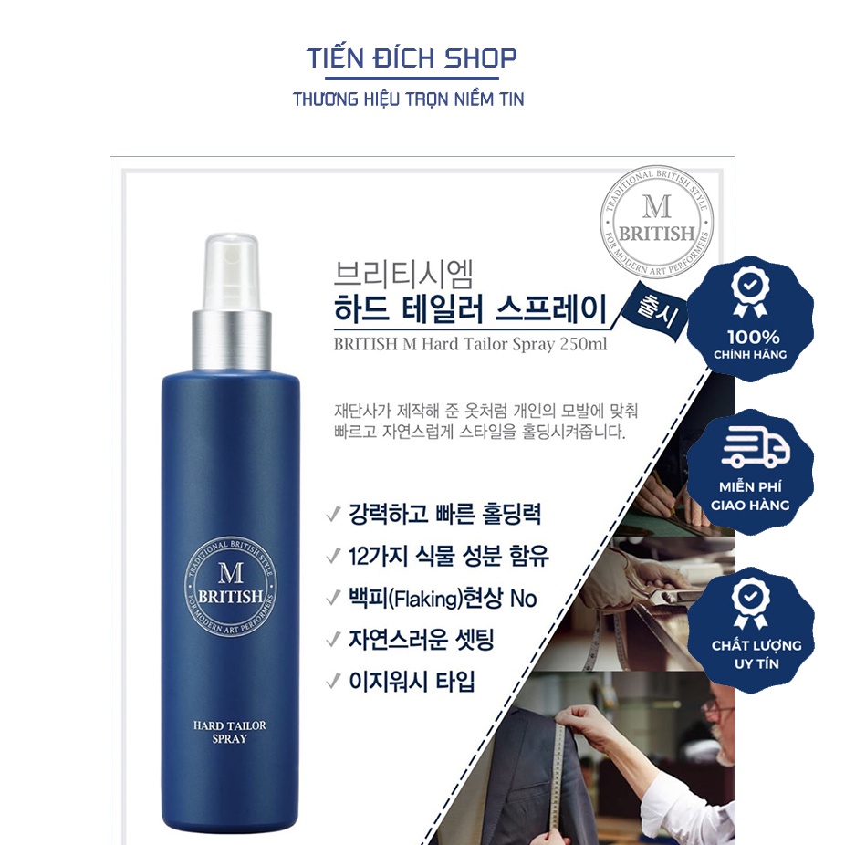 Gôm xịt tóc BRITISH M Hard Tailor Spray 80ml & 250ml