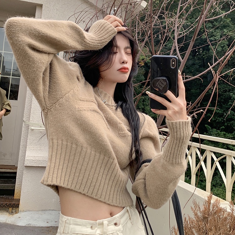Porozi  Áo sweater len  cho nữ dài tay cổ tròn thời trang Hàn Quốc