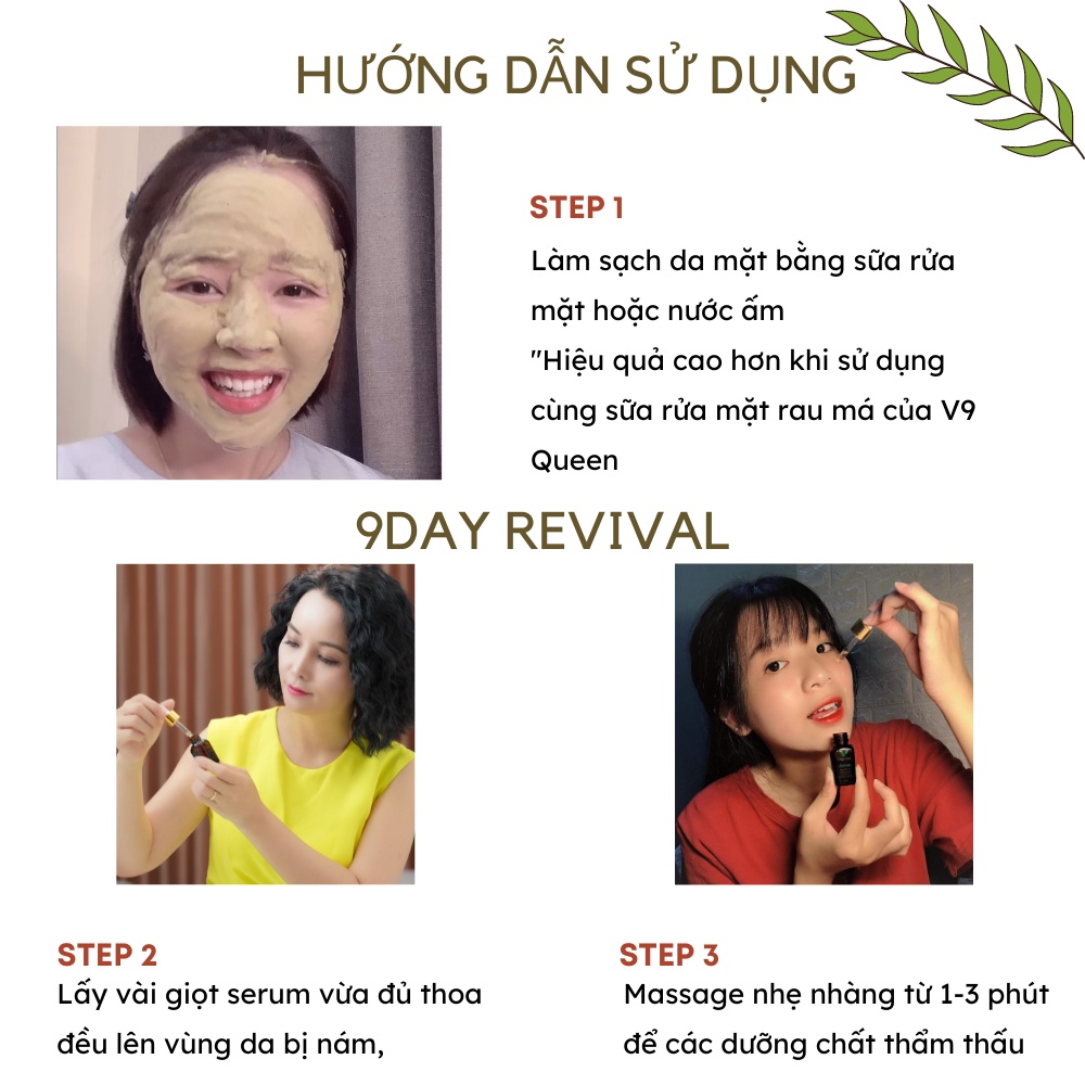 Serum Sáng Da Mờ Nám Tàn Nhang V9Queen Giúp Dưỡng Trắng Da Thu Nhỏ Lỗ Chân Lông, 9Day Revival 10ml