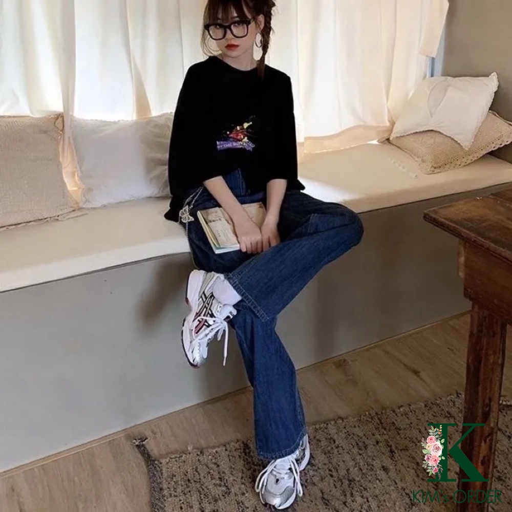 Quần jean nam nữ màu xanh than dáng Unisex ống suông rộng lưng cao phong cách Ulzzang basic chất liệu co dãn loại 1