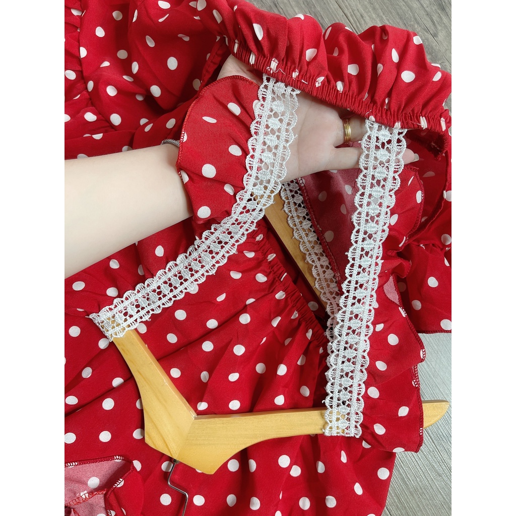 ĐỒ NGỦ SEXY HAI DÂY CHẤM BI PHỐI REN ĐẸP-HÀNG ĐẸP, VẢI LỤA-ĐỒ BỘ NỮ MẶC Ở NHÀ