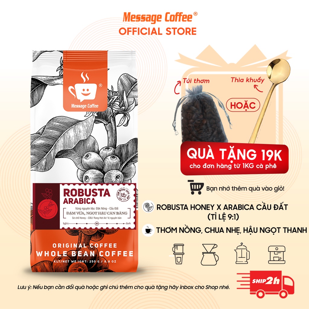 Cà phê nguyên chất Blend Robusta - Arabica rang mộc đậm đà thơm nồng dùng pha phin hoặc pha máy ngon từ Message Coffee