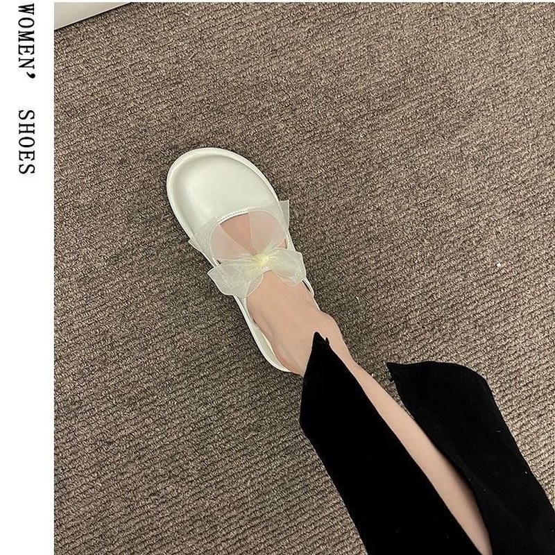 Giày Lười Đế Bằng Đính Nơ Phong Cách Vintage Pháp Cho Nữ