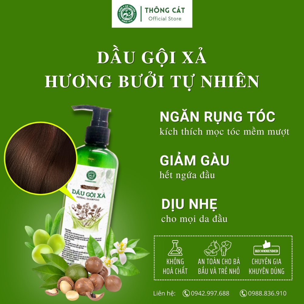 Dầu gội thảo mộc Đông y gia truyền Thông Cát 1918_chiết xuất hà thủ ô và tinh dầu bưởi_chắc khỏe tóc, giảm rụng, nấm