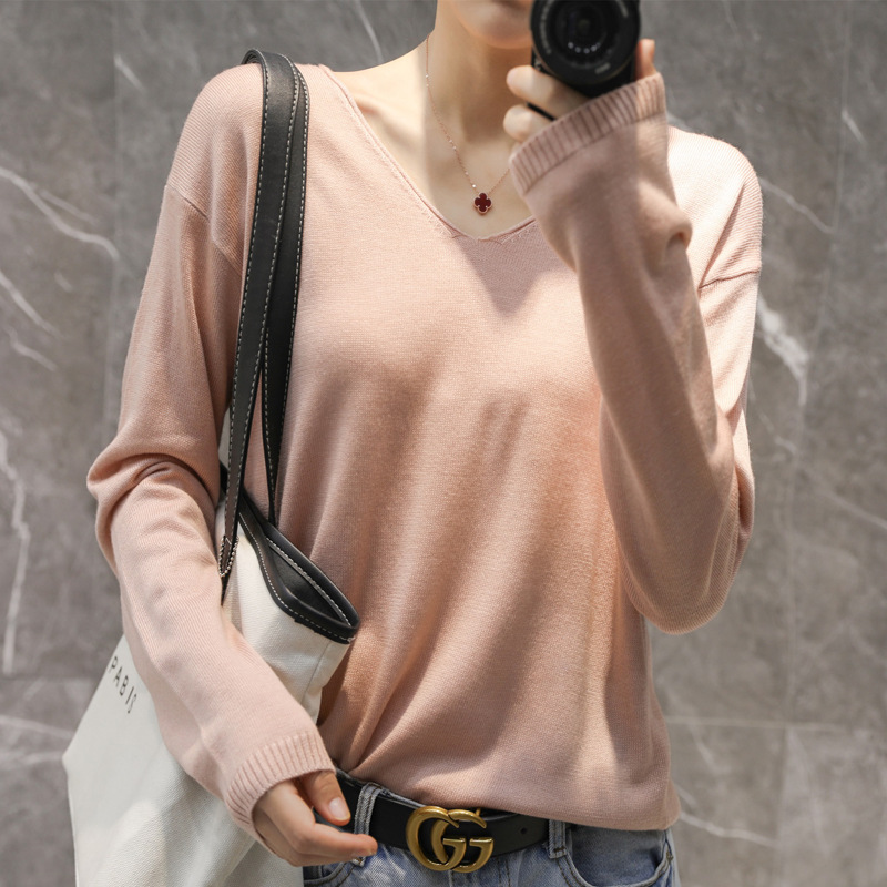 Áo len cashmere mỏng chui đầu tay dài cổ chữ V màu sắc đơn giản dễ phối đồ thời trang 2020 | BigBuy360 - bigbuy360.vn