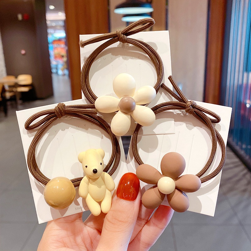 Dây buộc tóc cao su họa tiết hoạt hình gấu/ hoa kiểu Hàn Quốc dễ thương cho bé gái