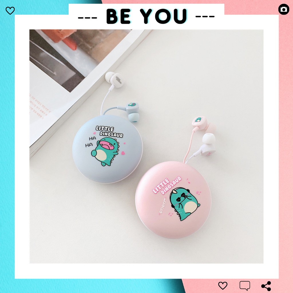 Bộ Tai Nghe Và Hộp Đựng Hàn Quốc Khủng Long (In - Ear) Cực Cute - Có Mic Đàm Thoại - BEYOU ( Khủng Long )