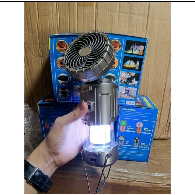 Quạt Đèn Cắm Trại Chiếu Sáng, Đèn Pin Camping 3 in 1 Sạc Năng Lượng Mặt Trời