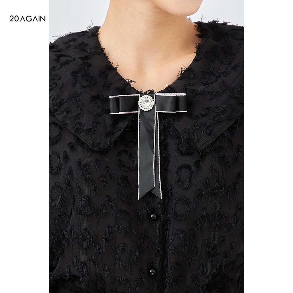 [Mã WABR20AG15 giảm 10% đơn 99K] Áo sơ mi nữ 20Again cổ sen đính nơ, tay áo bo điệu đà ASC0106
