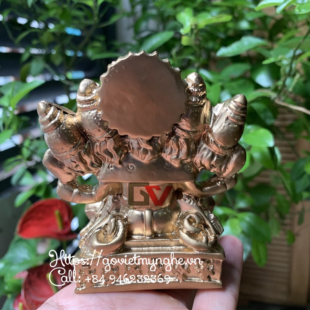 [Thần voi Ganesha 5 đầu] Tượng đá trang trí phong thủy Thần voi Ganesha 5 đầu - Cao 10cm - Màu nhũ đồng