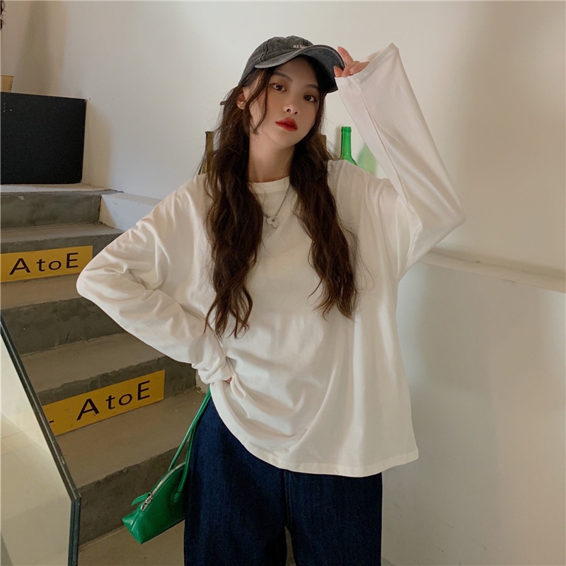 Áo thun SUXI tay dài dáng rộng in họa tiết mới thời trang cho nữ