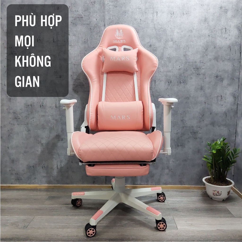 Ghế Livestream Màu Hồng FUFUTECH Mars Kèm Gác Chân Ngã 180 Độ Da Pu Căng Mịn