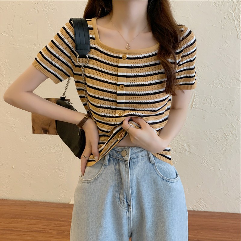 Áo len nữ tay ngắn cổ vuông croptop hàn quốc nhiều màu ulzzang VM STYLE 22ALU03G10904