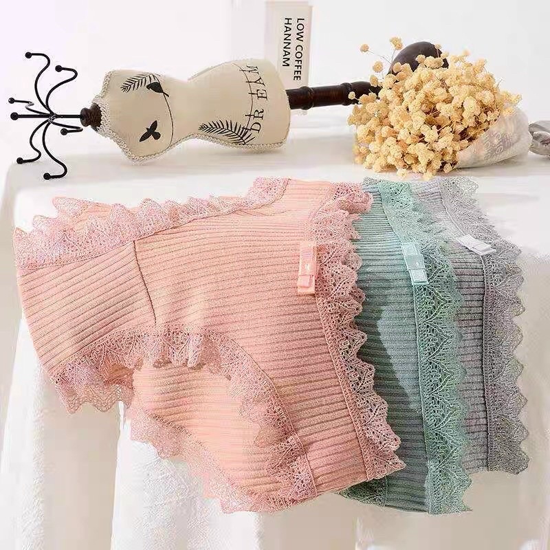 Quần lót viền ren gân tăm đính nơ kháng khuẩn 029