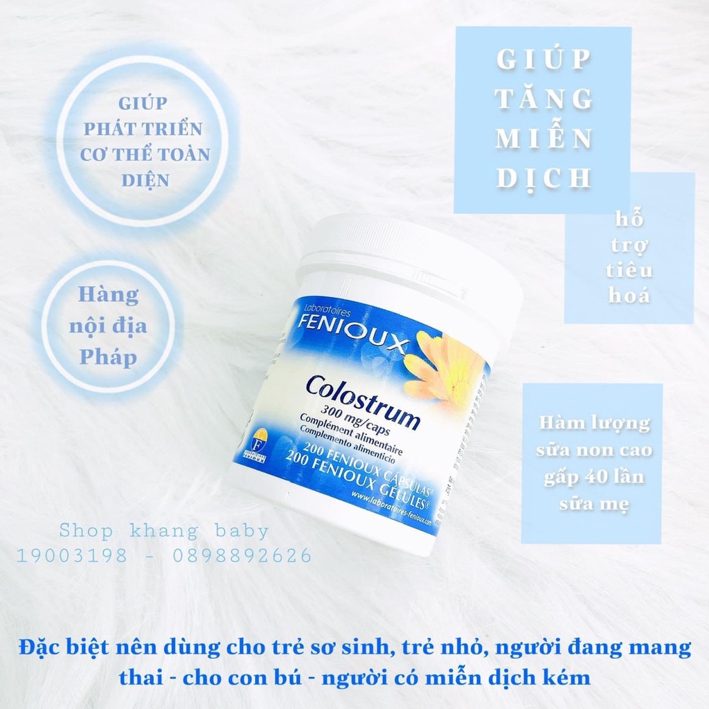 Sữa non Pháp Fenioux Colostrum hộp 200 viên mẫu mới nhất date 8/2025