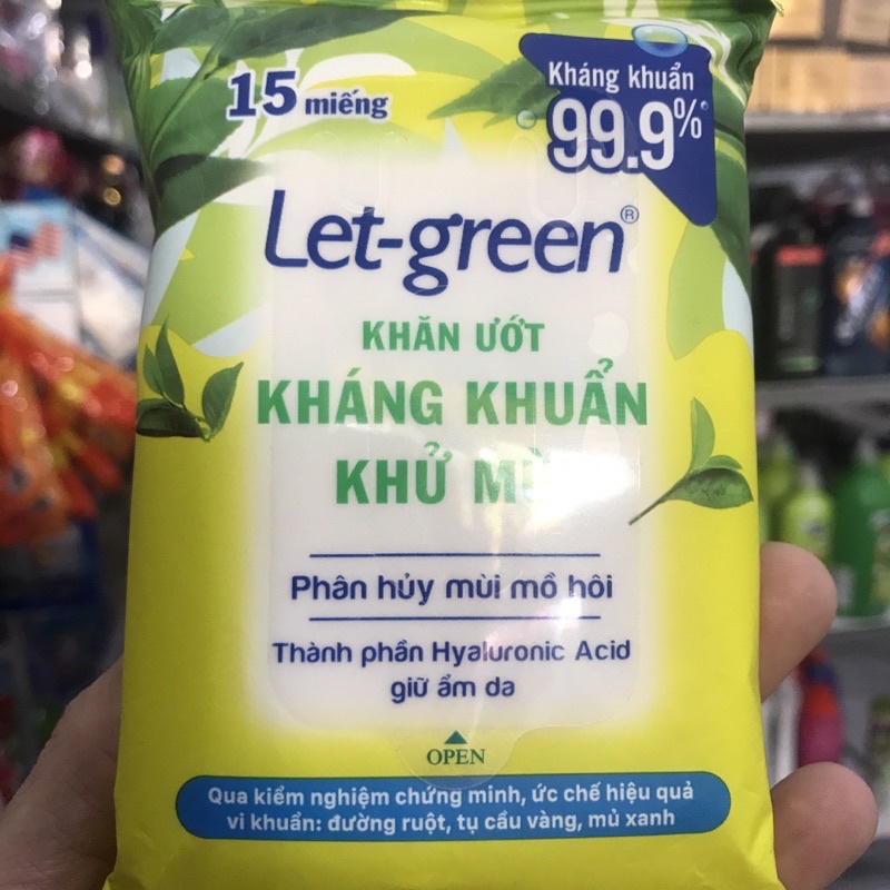 Combo 10 Khăn Ướt Kháng Khuẩn Khử Mùi Let-Green 15 miếng 1 gói