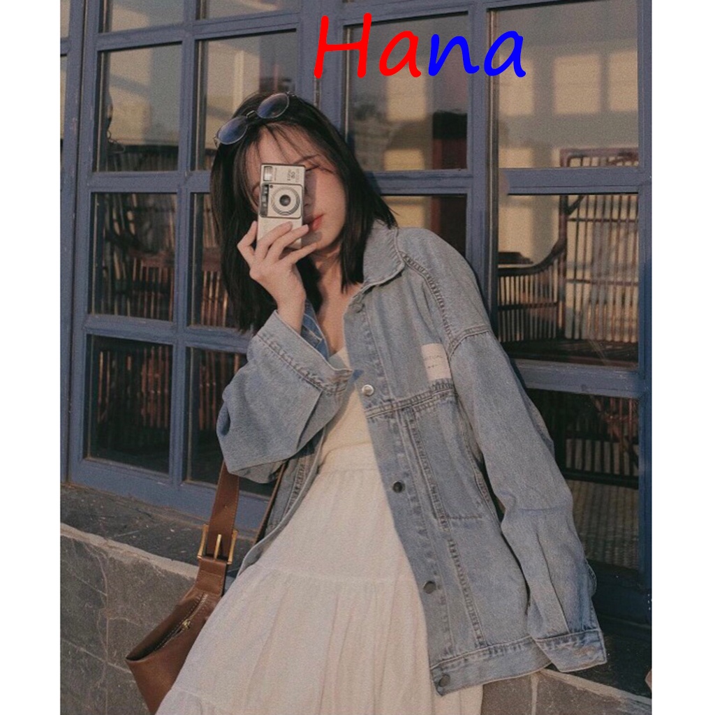 Áo Khoác Jeans Logo Trắng- Hana04