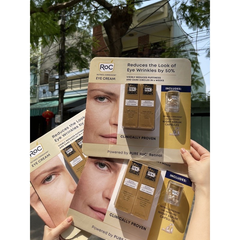 Set kem mắt ROC và huyết thanh xịn retinol