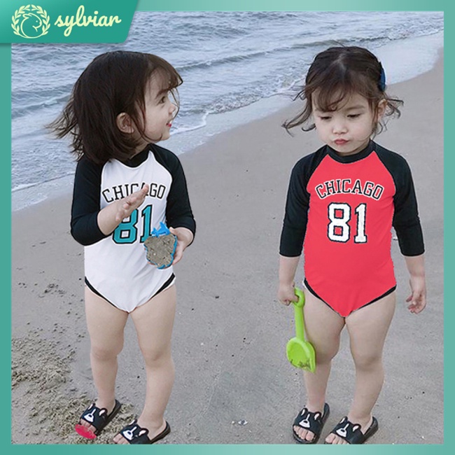 Bộ Đồ Bơi Một Mảnh Tay Dài Chống Nắng + Mũ Bơi Dành Cho Bé 2-7 Tuổi