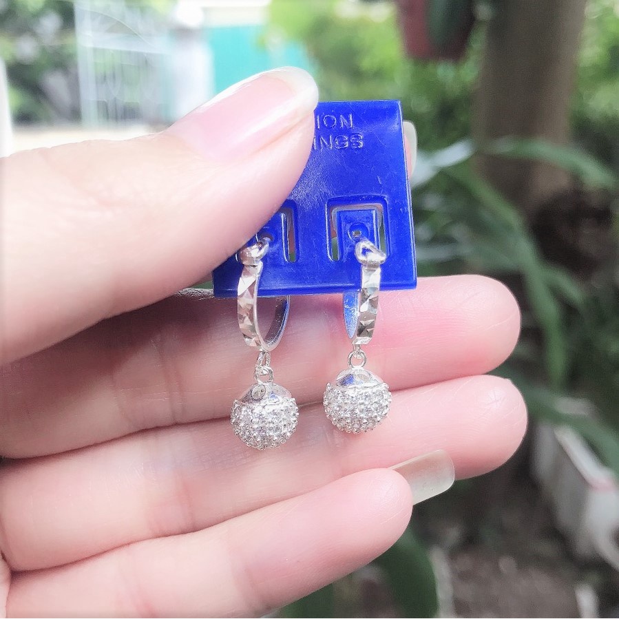 Bông tai bạc hình cầu đính đá, chất liệu bạc cực xinh xắn trẻ trung - Trang sức bạc Evasilver