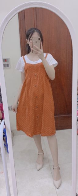 Váy yếm chấm chéo khuy dọc MS9750