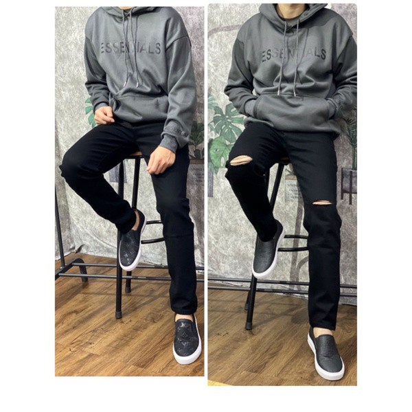Quần jean nam đen rách gối ,jean trơn co giãn cực tốt 40-75kg , cực kỳ thoải mái khi mặc 👌👌 Đẹp