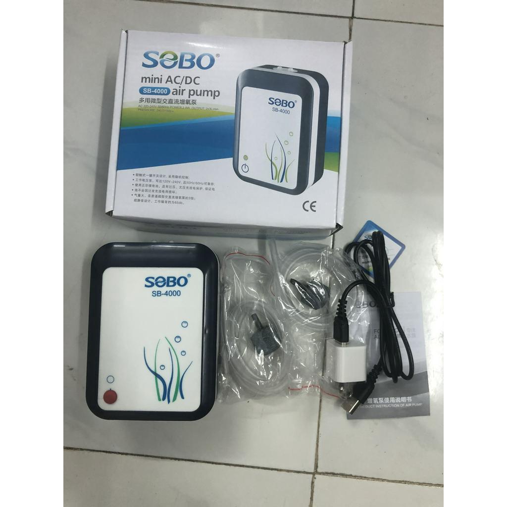 Oxy Tích Điện Sobo 2 Vòi SB-4000  - Máy Sủi Oxi Phòng Cúp Điện Cho Hồ Cá