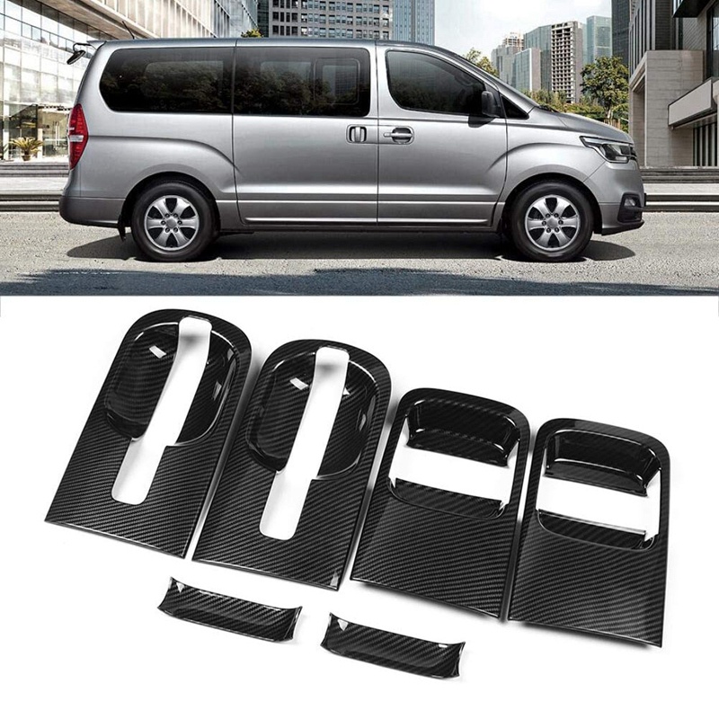 Set 6 Ốp Bọc Tay Nắm Cửa Xe Hơi Hyundai Grand Starex H1 I800 2018-2020 Bằng ABS Họa Tiết Sợi Carbon