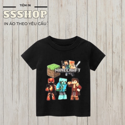 Áo thun cho bé trai in hình Game Minecraft, Chất liệu vải cotton mềm mịn thấm hút mồ hôi, Hình in sắc nét SSSHOP 01