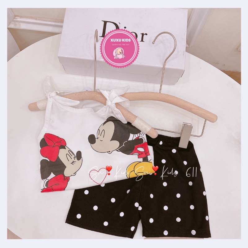 Bộ sát nách, bộ ba lỗ cho bé gái chất cotton Quảng Châu cao cấp in họa tiết Micky siêu đẹp Xu Xu Kids size từ 8kg-20kg