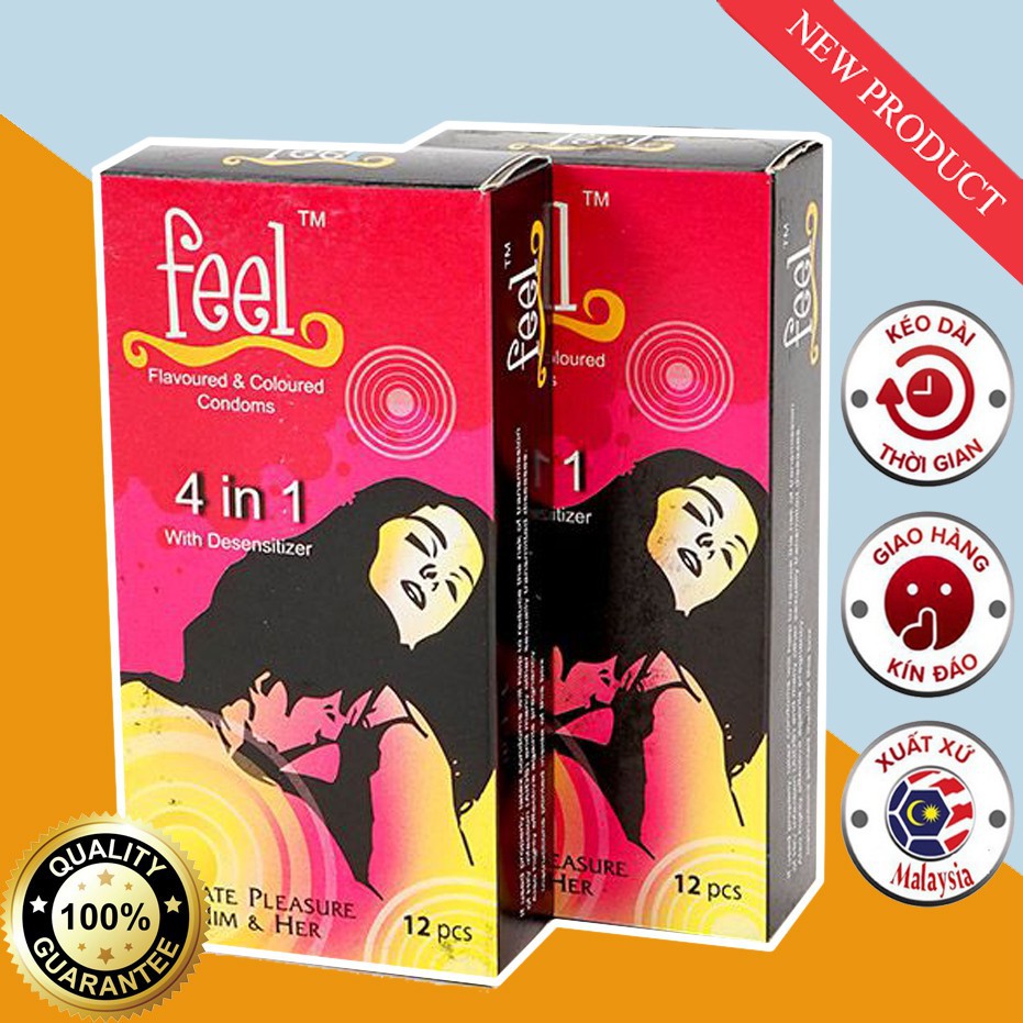 Bao cao su FEEL ⚡ CHÍNH HÃNG ⚡ kéo dài thời gian 4 in 1 gân gai nổi li ti hộp 12 cái
